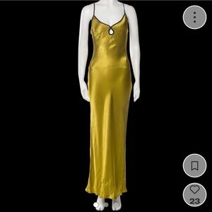 Commense mustard yellow green satin effect cutout backless strap tie maxi dress